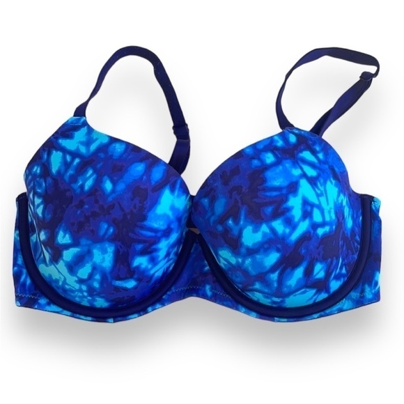 Victoria’s Secret PINK push up bra 34D neon cobalt blue tie dye rave abstract - Picture 1 of 6